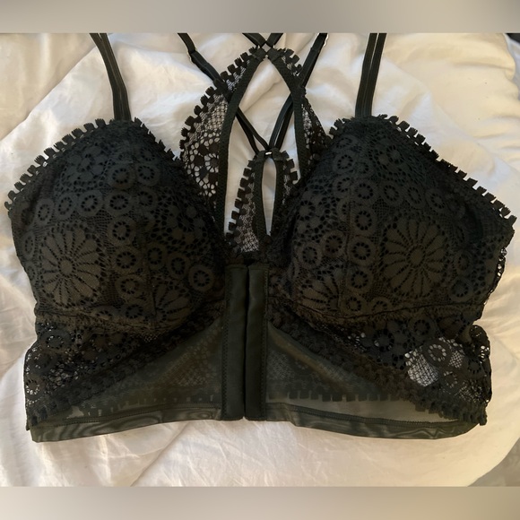 ⭐️ AERIE Dark Green Joy Lace Padded Longline Bralette - Picture 3 of 5